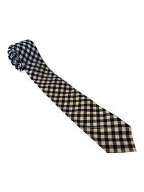 J. CREW | Men’s Gingham Skinny Neck Tie Navy Blue White
